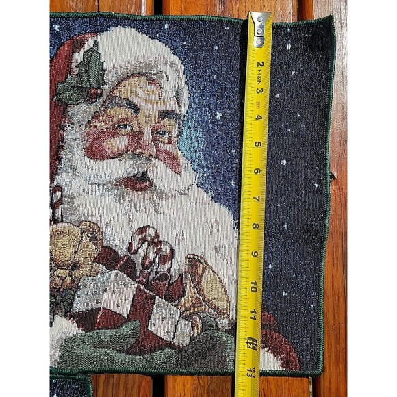 Vtg Set 3 Christmas Tapestry Placemats 17" x 13" Santa Sleigh Reindeer - Picture 4 of 6